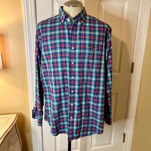 EUC Mens Vineyard Vines Slim Fit Tucker Shirt Red Blue Green Plaid Check Size XL